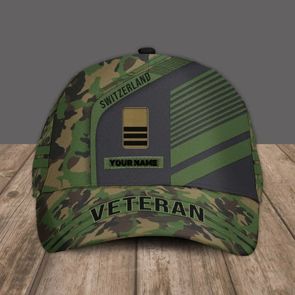 Personalized Name And Rank Swiss Camo Baseball Cap Soldier/Veteran - 16847136 - D04