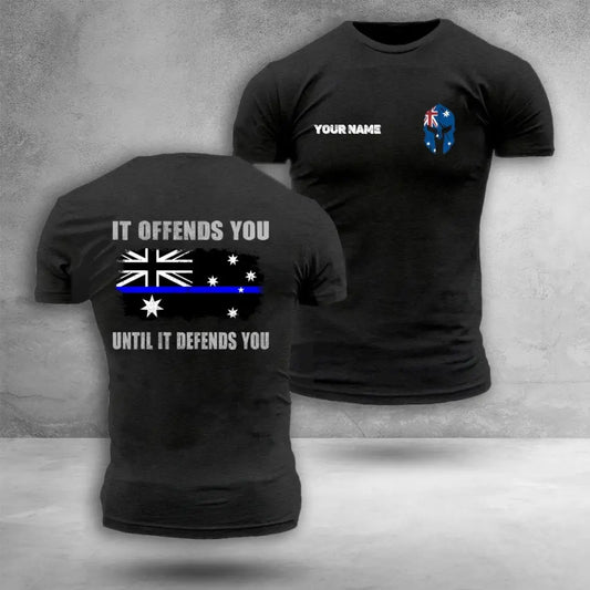 T-shirt australien personnalisé Thin Blue Line Cela vous offense jusqu'à ce que cela vous défende T-shirt Spartan