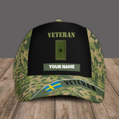 Personalized Rank And Name Sweden Soldier/Veterans Camo Baseball Cap - 16854912 - D04