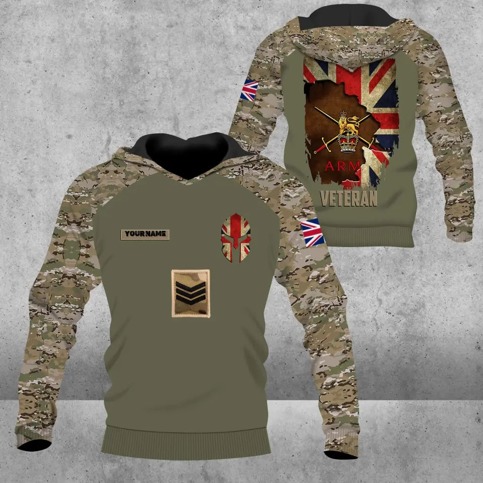 Personalisierter Kapuzenpullover mit Camouflage-Muster für britische Soldaten/Veteranen mit Namen und Rang – 0106230002-D04