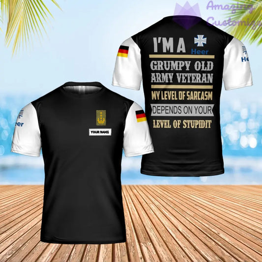 Personalisiertes T-Shirt mit deutschem Soldaten-/Veteranen-Tarnmuster mit Namen und Rang, 3D-Druck – 2701240002