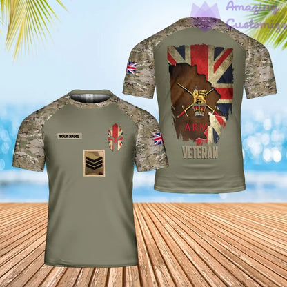 T-shirt personnalisé avec camouflage soldat/vétéran du Royaume-Uni avec nom et grade imprimé en 3D - 2701240001