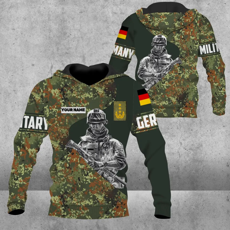 Personalisierter Kapuzenpullover mit Camouflage-Muster für deutsche Soldaten/Veteranen mit Namen und Rang – 0606230001