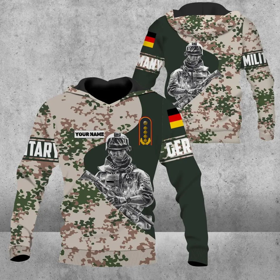 Personalisierter Kapuzenpullover mit Camouflage-Muster für deutsche Soldaten/Veteranen mit Namen und Rang – 0606230001