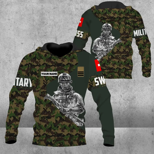 Personalisierter Kapuzenpullover mit Schweizer Soldaten-/Veteranen-Tarnmuster und Namen und Rang - 0606230001