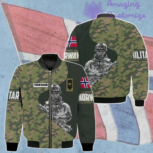 Personalisierte Bomberjacke mit Camouflage-Muster für norwegische Soldaten/Veteranen mit Namen und Rang, 3D-Druck – 0606230001