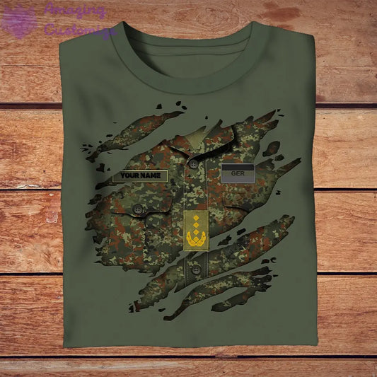 T-shirt personnalisé avec camouflage soldat/vétéran allemand avec nom et grade - 0906230001