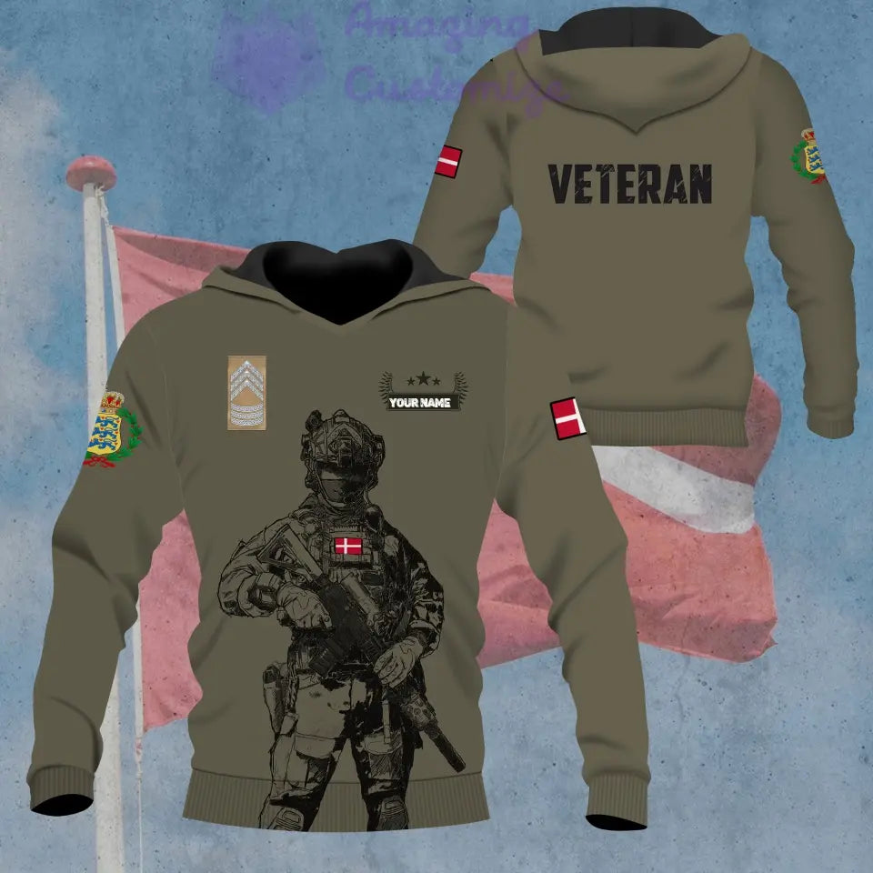 Sweat à capuche personnalisé avec camouflage soldat/vétéran du Danemark avec nom et grade - 1686614401