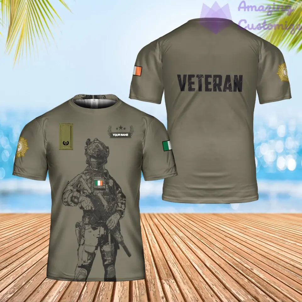 T-shirt personnalisé avec camouflage soldat/vétéran irlandais avec nom et grade imprimé en 3D - 0602240002