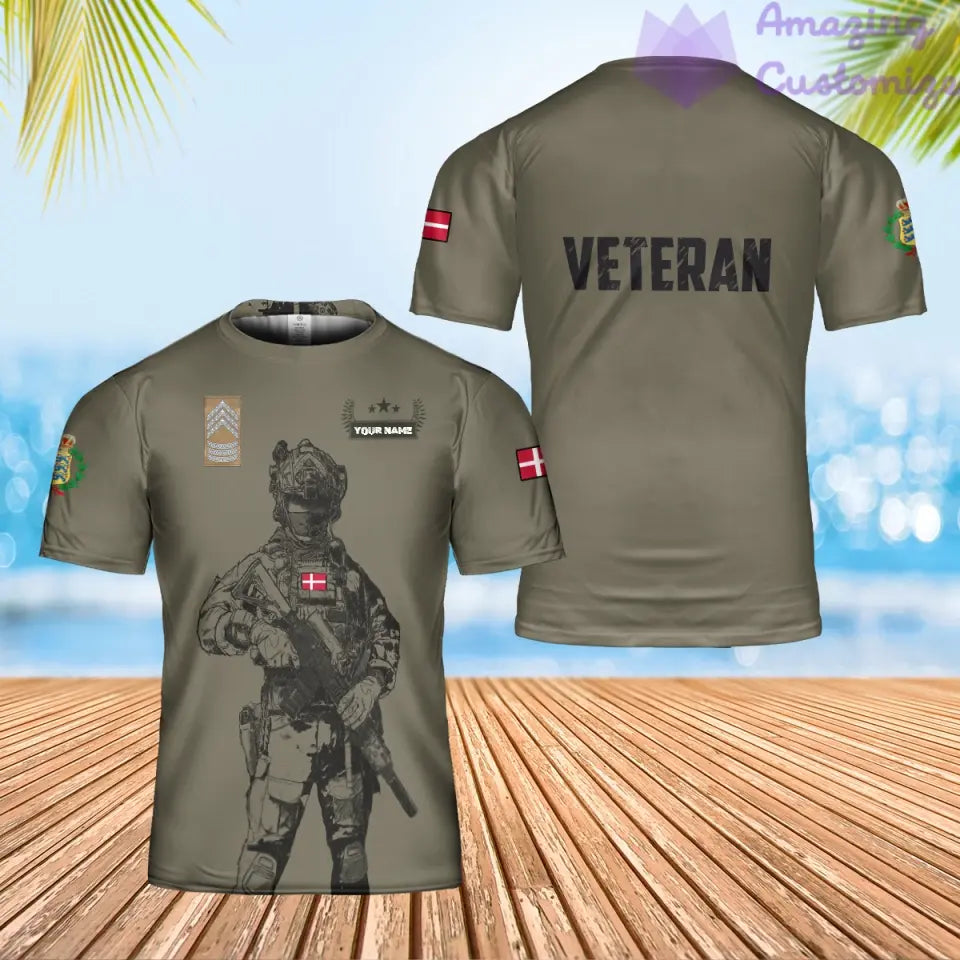 Personalisiertes T-Shirt für dänische Soldaten/Veteranen im Camouflage-Stil mit Namen und Rang, 3D-Druck – 0502240002