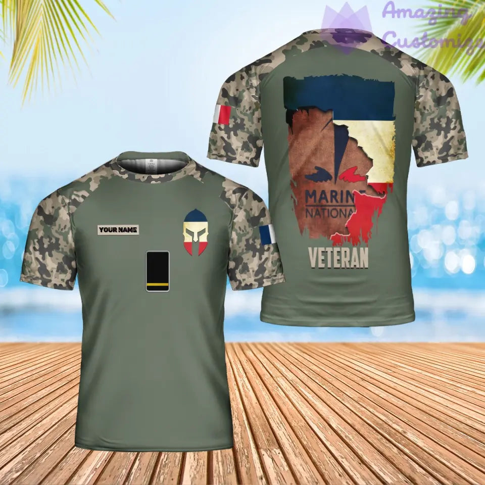 T-shirt personnalisé avec camouflage soldat/vétéran de la France avec nom et grade imprimé en 3D - 2001240004