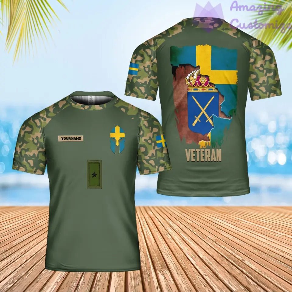 Personalisiertes T-Shirt „Schweden-Soldat/Veteran“ im Camouflage-Stil mit Namen und Rang, 3D-Druck – 0102240003