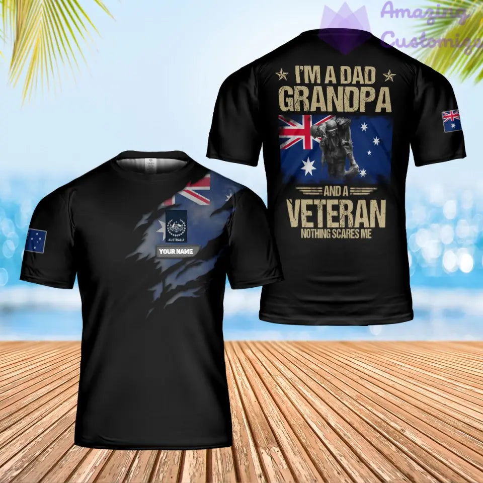 T-shirt personnalisé avec camouflage soldat/vétéran australien avec nom et grade imprimé en 3D - 0501240004