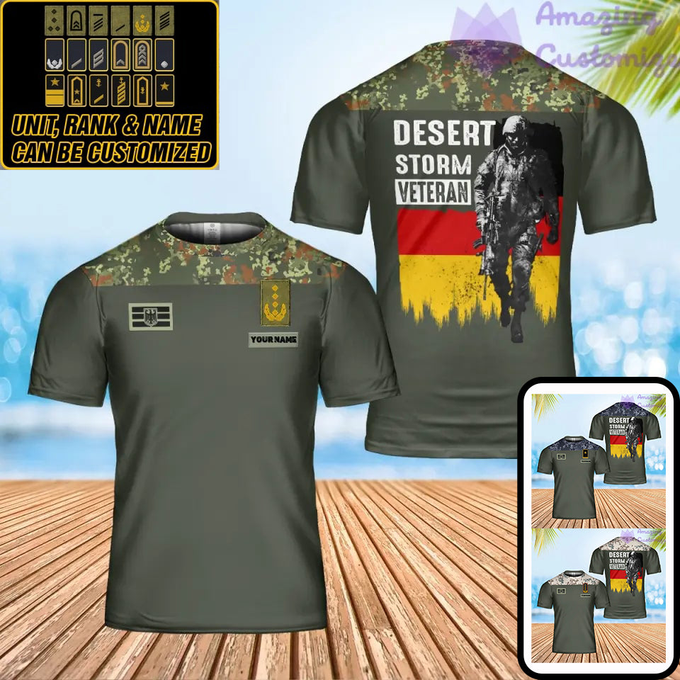 T-shirt personnalisé avec camouflage soldat/vétéran allemand avec nom et grade imprimé en 3D - 2801240003