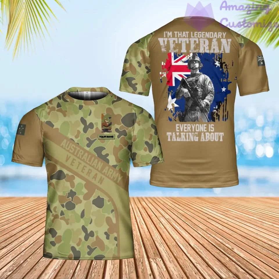 T-shirt personnalisé avec camouflage soldat/vétéran australien avec nom et grade imprimé en 3D - 0501240001