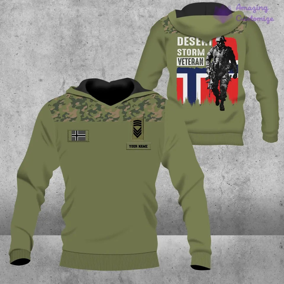 Personalisierter Kapuzenpullover mit Camouflage-Muster für norwegische Soldaten/Veteranen mit Namen und Rang – 2106230004