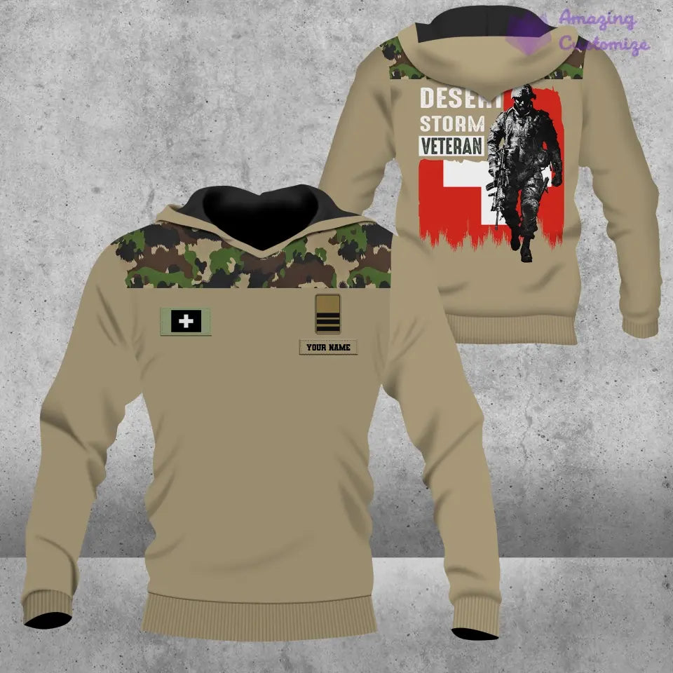 Personalisierter Kapuzenpullover mit Schweizer Soldaten-/Veteranen-Tarnmuster und Namen und Rang - 2106230004