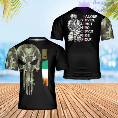 Personalisiertes irisches Soldat-/Veteranen-T-Shirt im Camouflage-Stil mit Namen und Rang, 3D-Druck – 0202240001