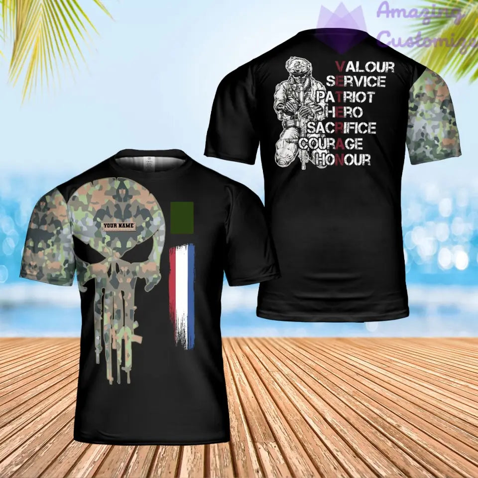 Personalisiertes niederländisches Soldaten-/Veteranen-T-Shirt im Camouflage-Stil mit Namen und Rang, 3D-Druck – 0202240001