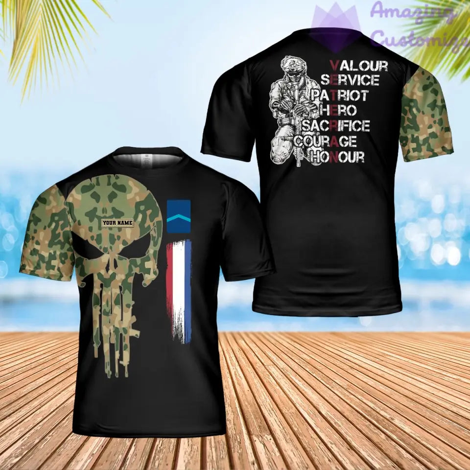 T-shirt personnalisé avec camouflage soldat/vétéran néerlandais avec nom et grade imprimé en 3D - 0202240001