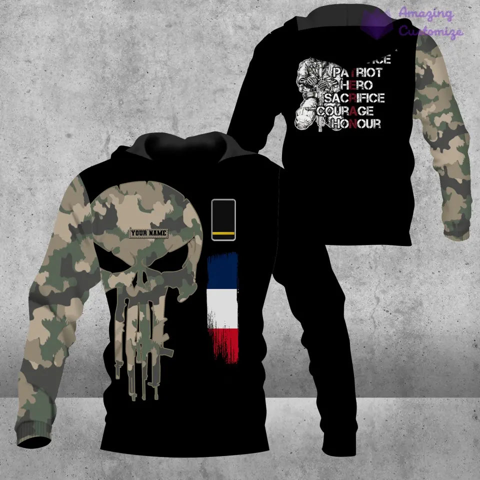 Sweat à capuche personnalisé avec nom et grade de soldat/vétéran de la France - 16879104