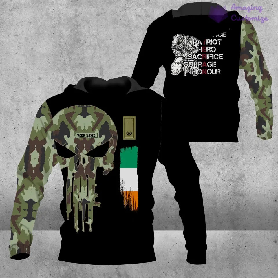 Sweat à capuche personnalisé avec nom et grade de soldat/vétéran irlandais - 16879104