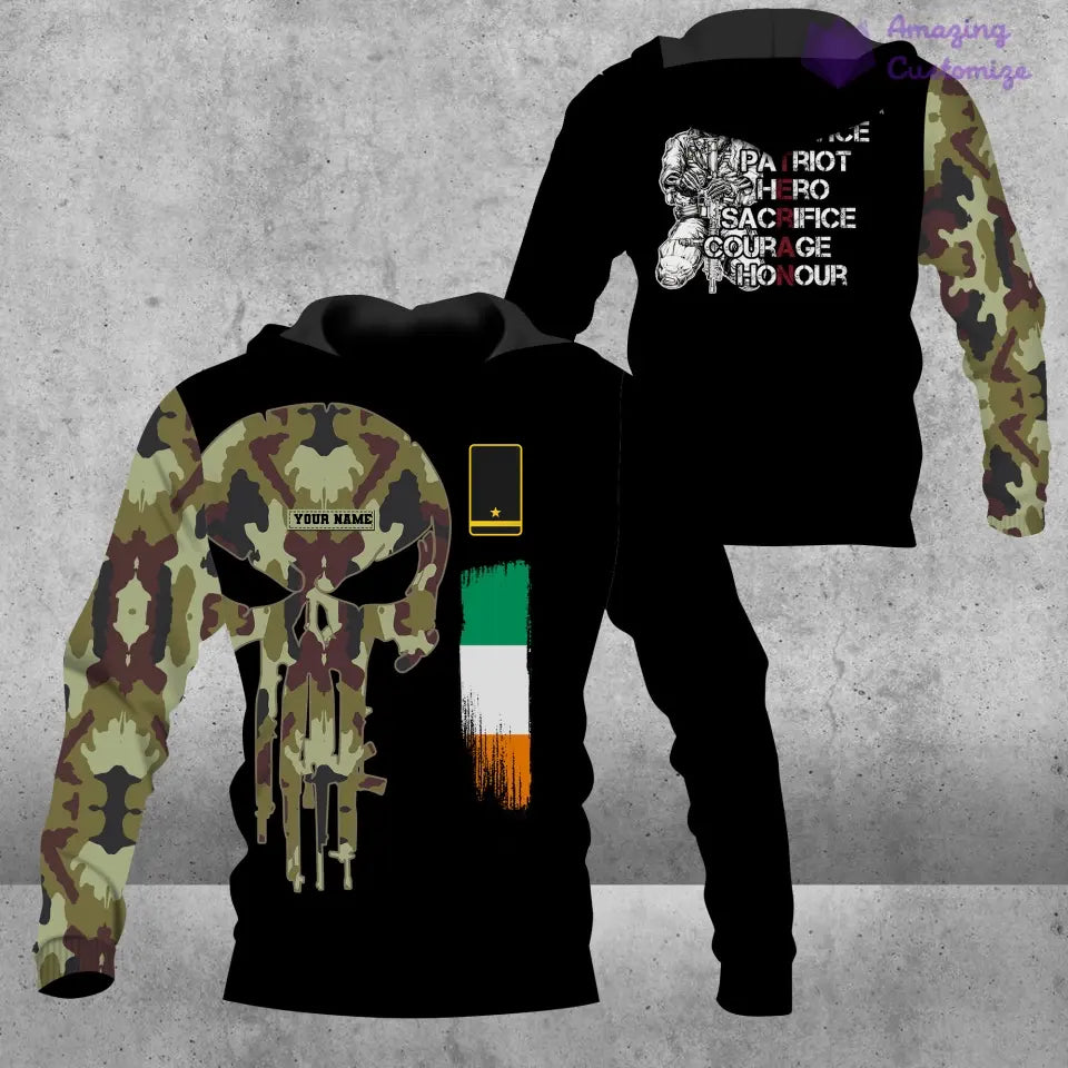 Sweat à capuche personnalisé avec nom et grade de soldat/vétéran irlandais - 16879104