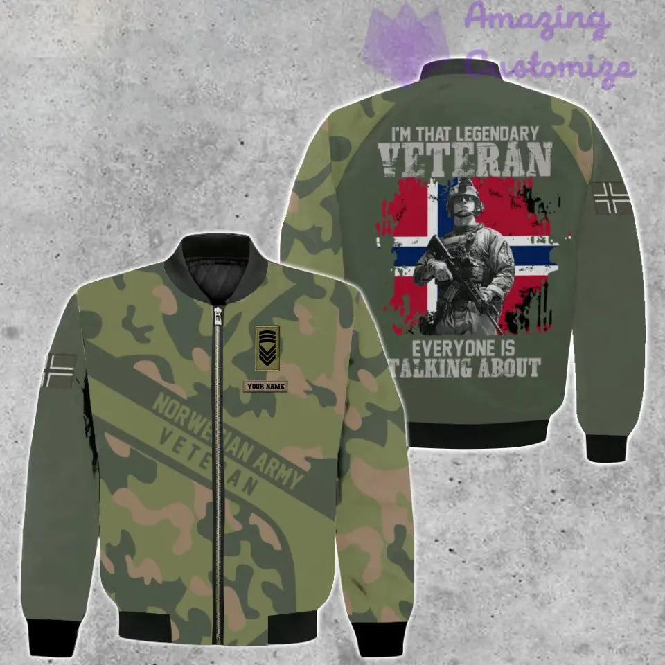 Personalisierte Bomberjacke mit Camouflage-Muster für norwegische Soldaten/Veteranen mit Namen und Rang, 3D-Druck – 2106230003