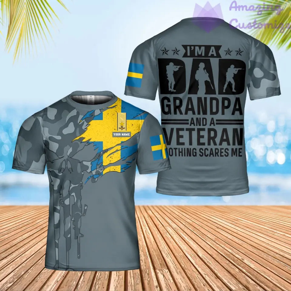 Personalisiertes T-Shirt mit schwedischem Soldaten-/Veteranen-Tarnmuster mit Namen und Rang, 3D-Druck – 0202240003