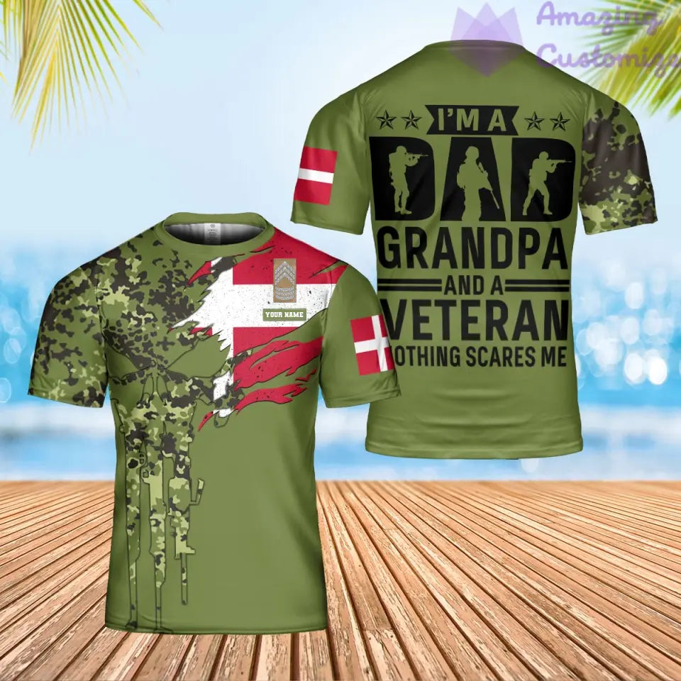 T-shirt personnalisé avec camouflage soldat/vétéran du Danemark avec nom et grade imprimé en 3D - 0202240003