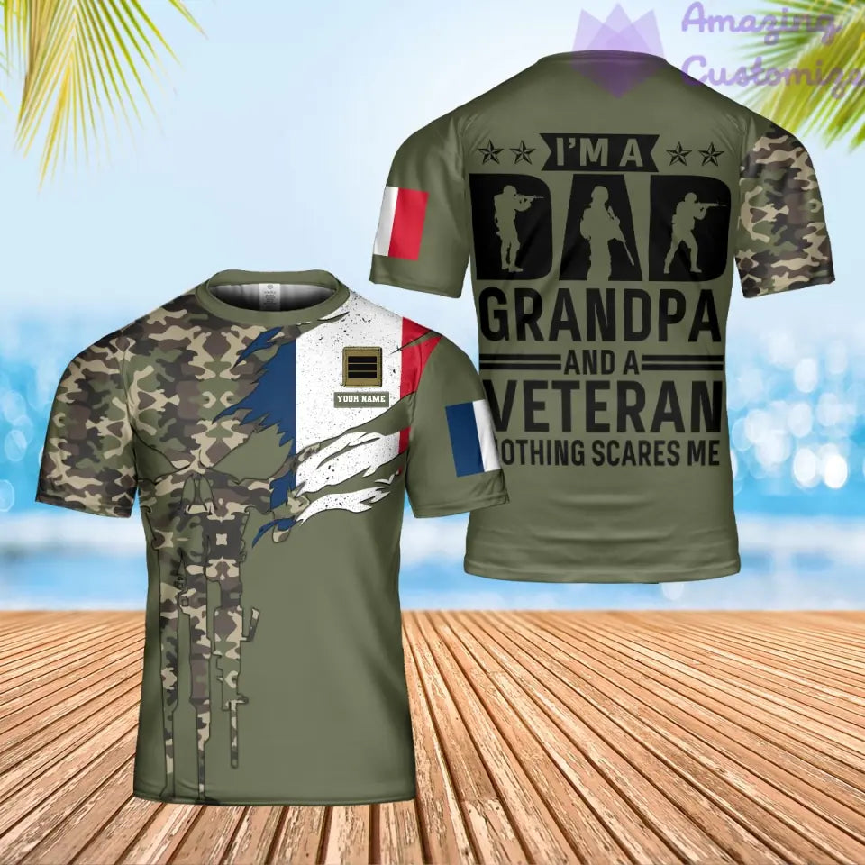 T-shirt personnalisé avec camouflage soldat/vétéran de la France avec nom et grade imprimé en 3D - 2001240001