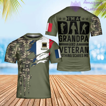 Personalisiertes T-Shirt mit französischem Soldaten-/Veteranen-Tarnmuster mit Namen und Rang, 3D-Druck – 2001240001