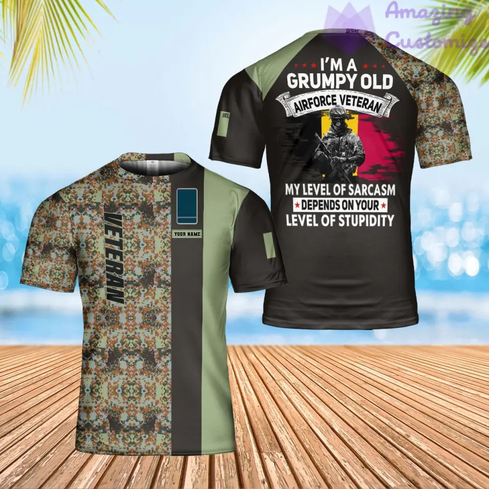 Personalisiertes T-Shirt mit belgischem Soldaten-/Veteranen-Tarnmuster mit Namen und Rang, 3D-Druck – 0302240003