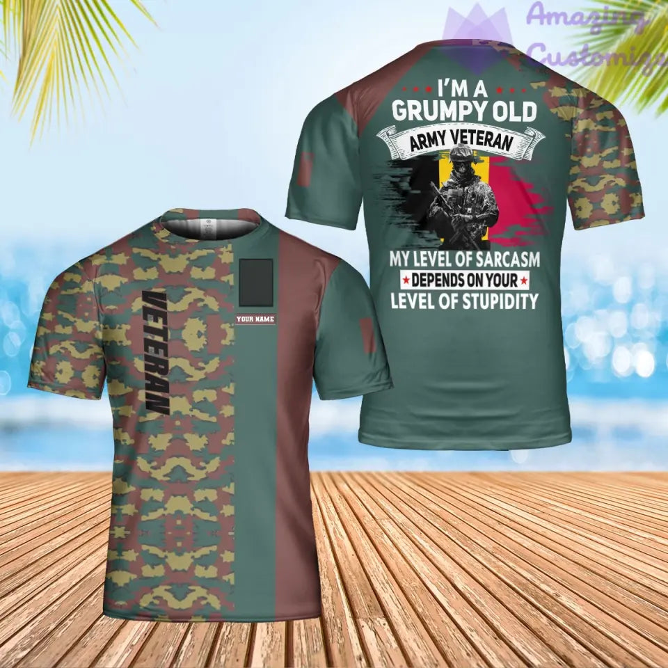 Personalisiertes T-Shirt mit belgischem Soldaten-/Veteranen-Tarnmuster mit Namen und Rang, 3D-Druck – 0302240003