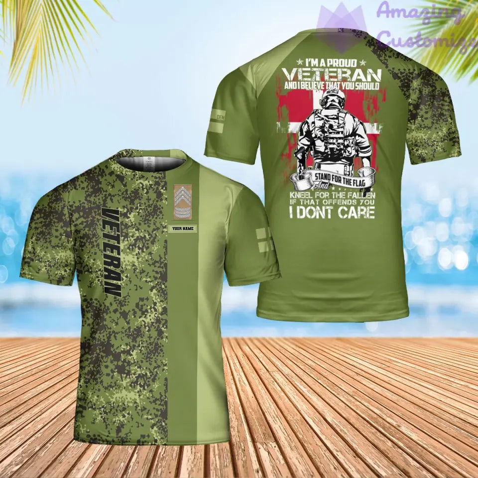 T-shirt personnalisé avec camouflage soldat/vétéran du Danemark avec nom et grade imprimé en 3D - 0302240001