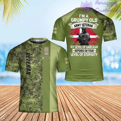 Personalisiertes T-Shirt mit dänischem Soldaten-/Veteranen-Tarnmuster mit Namen und Rang, 3D-Druck – 0302240002