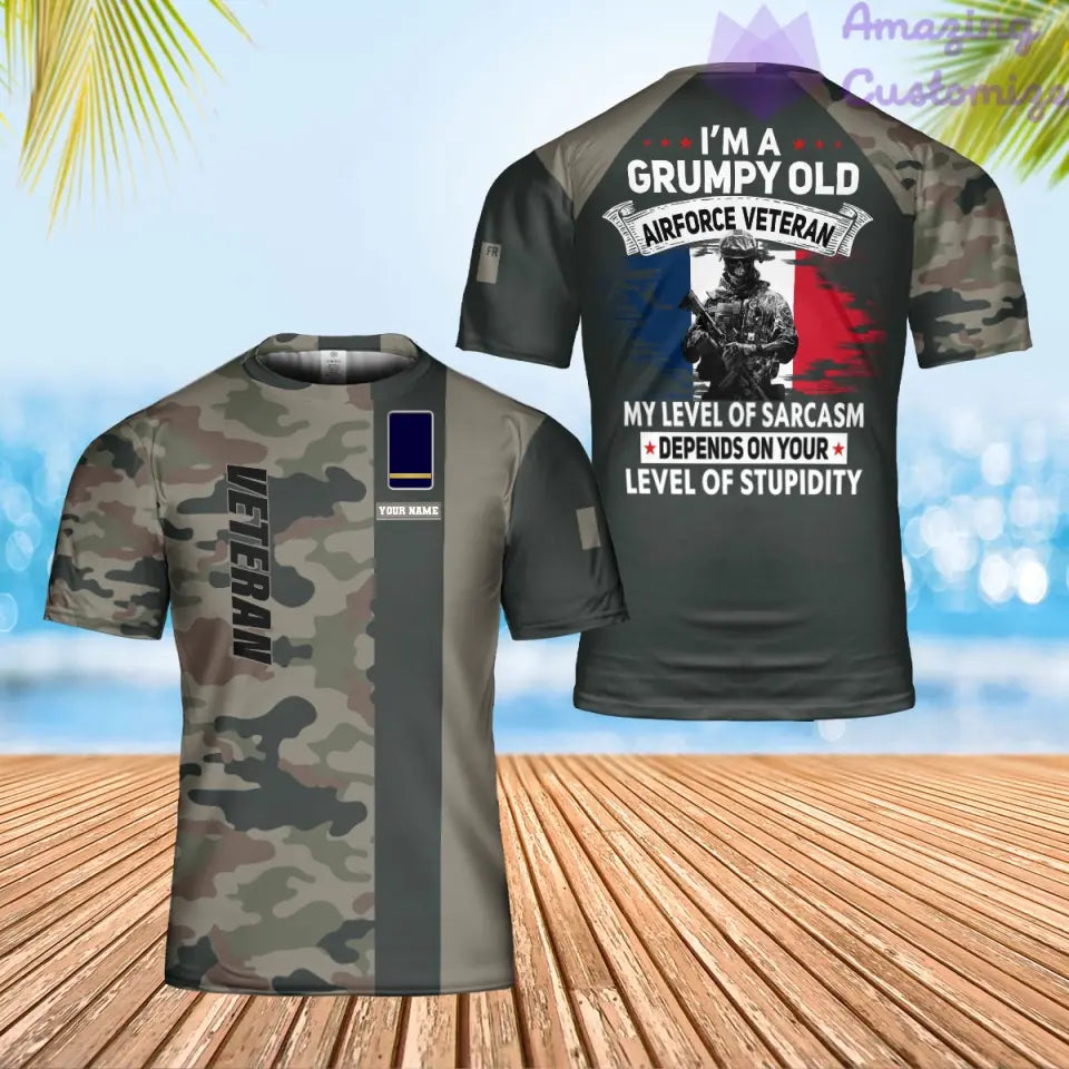 T-shirt personnalisé avec camouflage soldat/vétéran de la France avec nom et grade imprimé en 3D - 1901240004