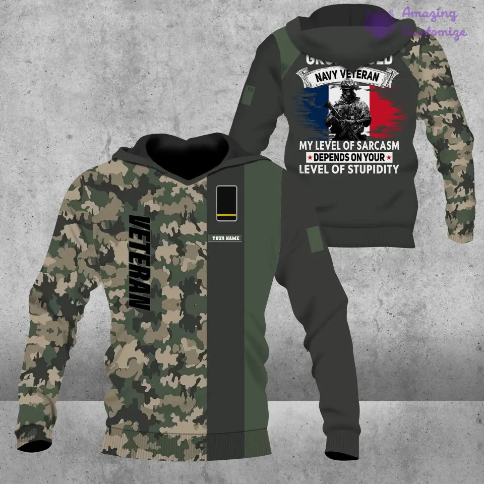 Sweat à capuche personnalisé avec nom et grade de soldat/vétéran de la France - 1688947201