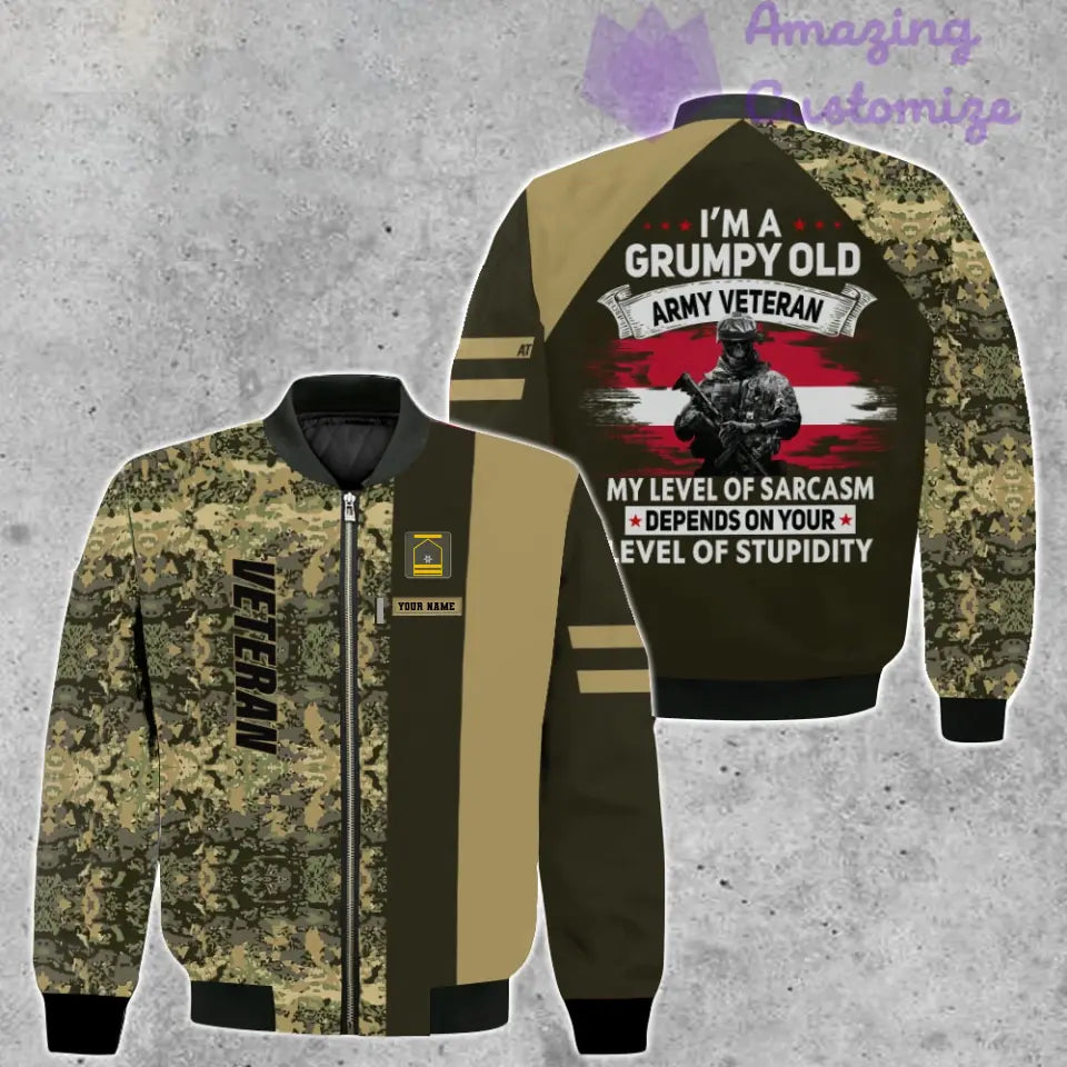 Personalisierte Bomberjacke mit österreichischem Soldaten-/Veteranen-Tarnmuster und Namen und Rang, 3D-Druck – 1007230002