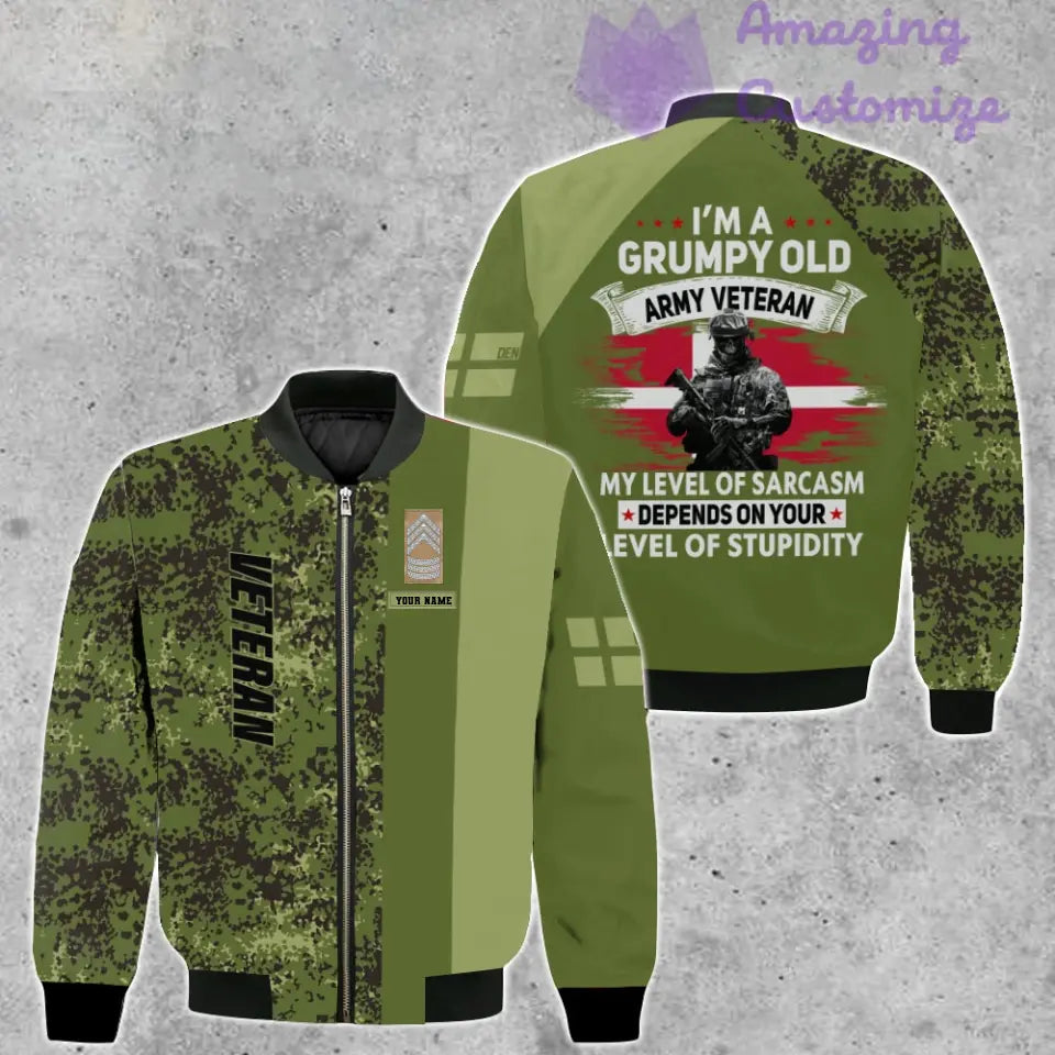 Personalisierte Bomberjacke mit Camouflage-Muster für dänische Soldaten/Veteranen mit Namen und Rang, 3D-Druck – 1007230002