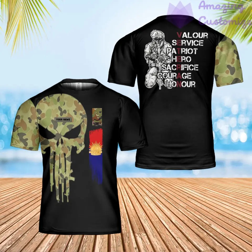 T-shirt personnalisé avec camouflage soldat/vétéran australien avec nom et grade imprimé en 3D - 0402240002