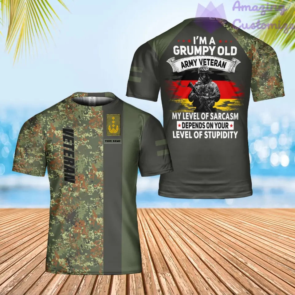 Personalisiertes T-Shirt mit deutschem Soldaten-/Veteranen-Tarnmuster mit Namen und Rang, 3D-Druck – 3001240003