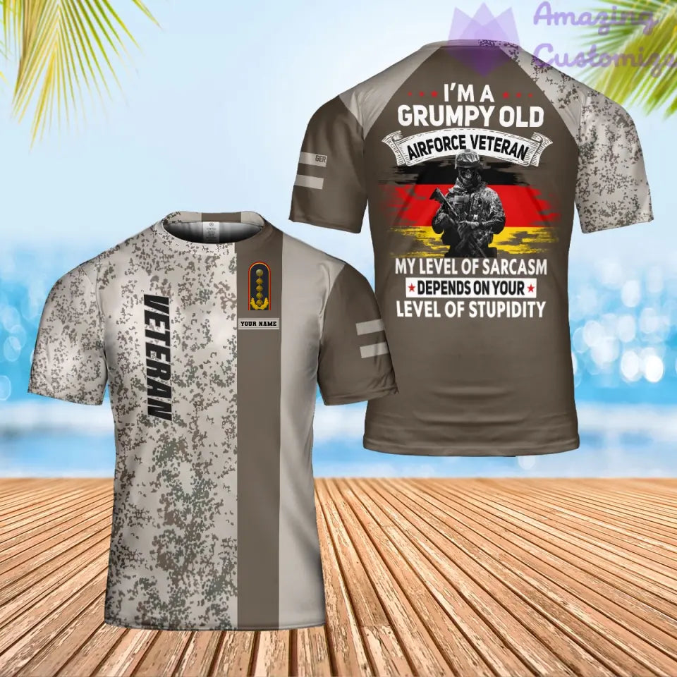 T-shirt personnalisé avec camouflage soldat/vétéran allemand avec nom et grade imprimé en 3D - 3001240003