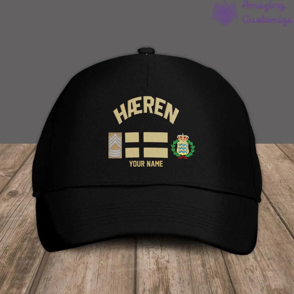 Personalized Rank And Name Denmark Soldier/Veterans Camo Baseball Cap Gold Version - 16892928