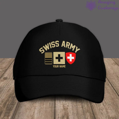 Personalized Rank And Name Swiss Soldier/Veterans Camo Baseball Cap Gold Version - 16892928