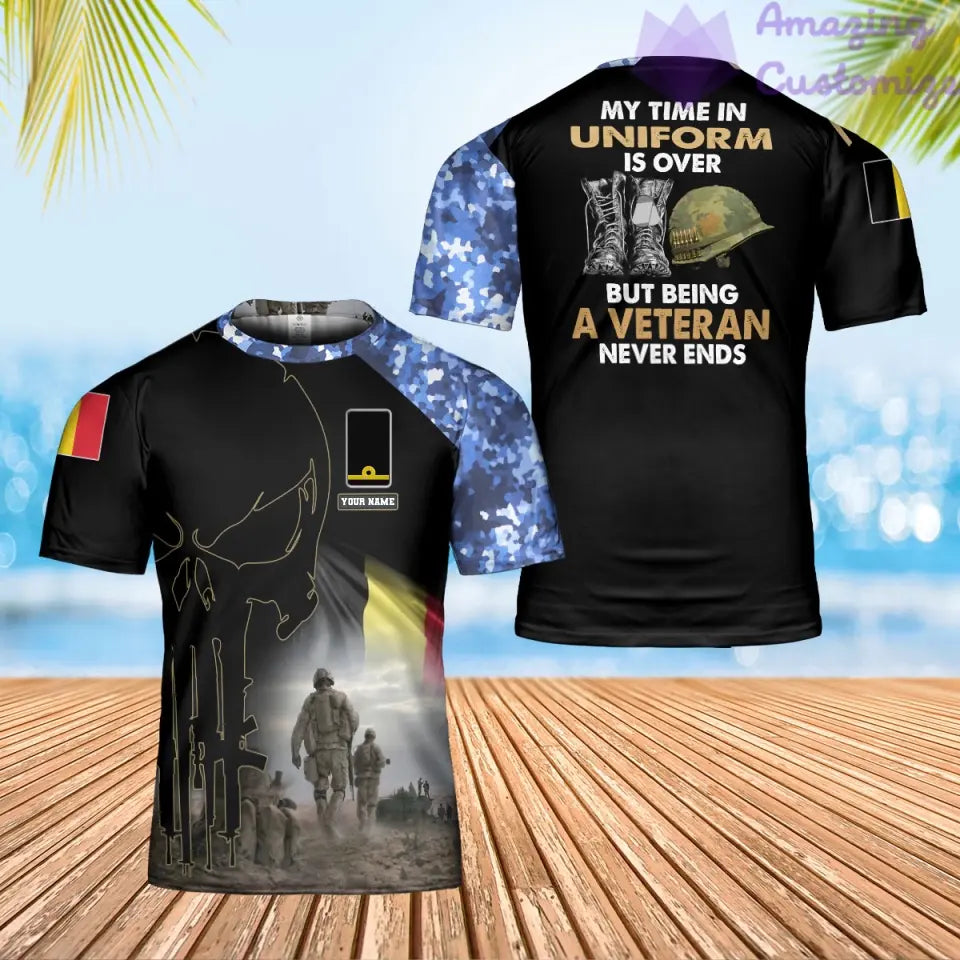 T-shirt personnalisé avec camouflage soldat/vétéran belge avec nom et grade imprimé en 3D - 0202240001