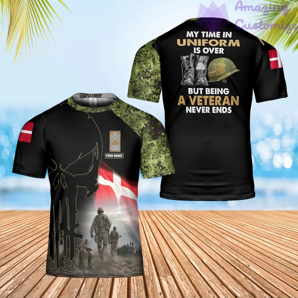 Personalisiertes T-Shirt mit dänischem Soldaten-/Veteranen-Tarnmuster mit Namen und Rang, 3D-Druck – 0302240003