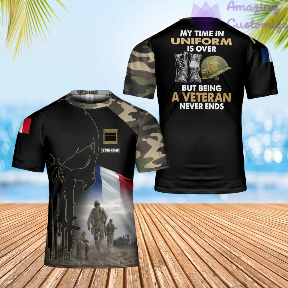 T-shirt personnalisé avec camouflage soldat/vétéran de la France avec nom et grade imprimé en 3D - 1901240003