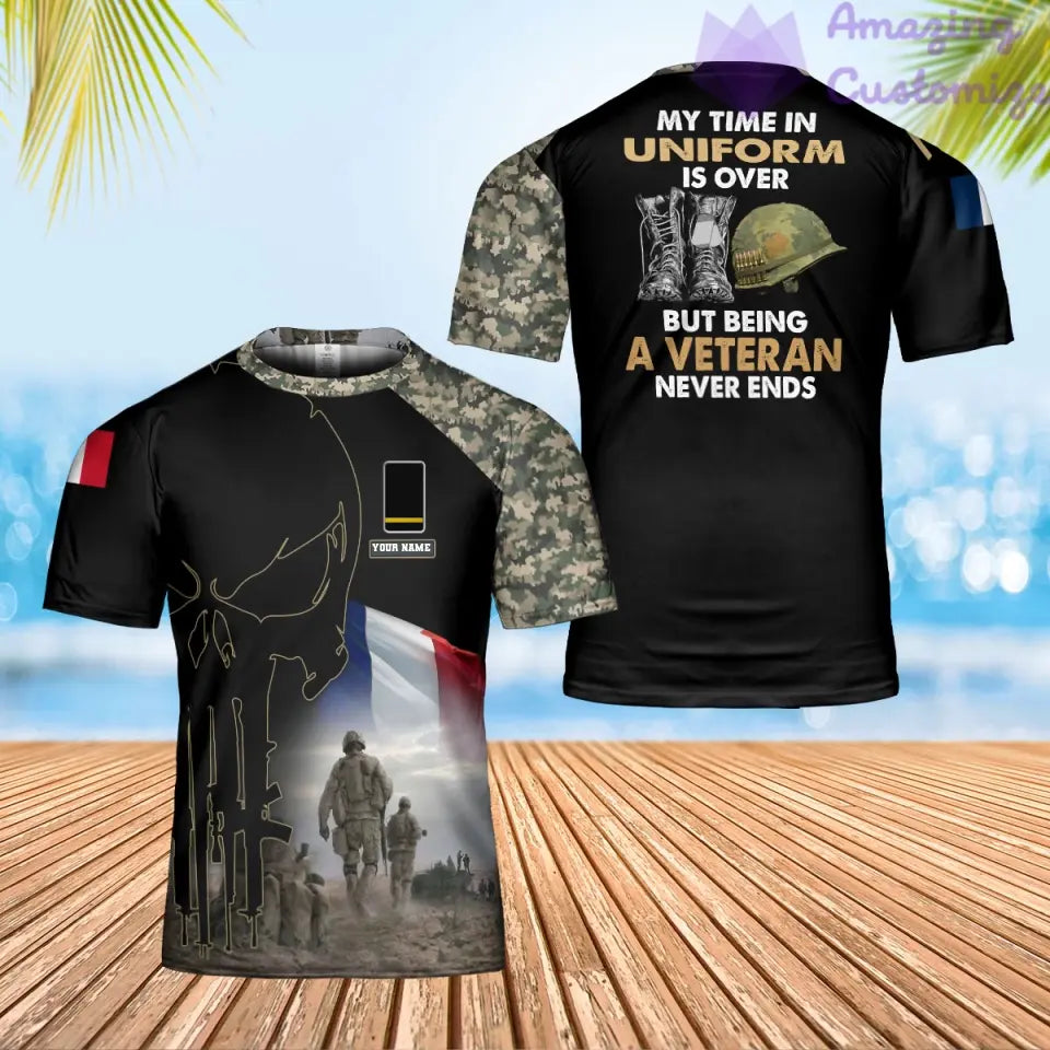 T-shirt personnalisé avec camouflage soldat/vétéran de la France avec nom et grade imprimé en 3D - 1901240003