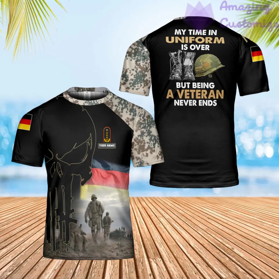 Personalisiertes T-Shirt mit deutschem Soldaten-/Veteranen-Tarnmuster mit Namen und Rang, 3D-Druck – 3001240001